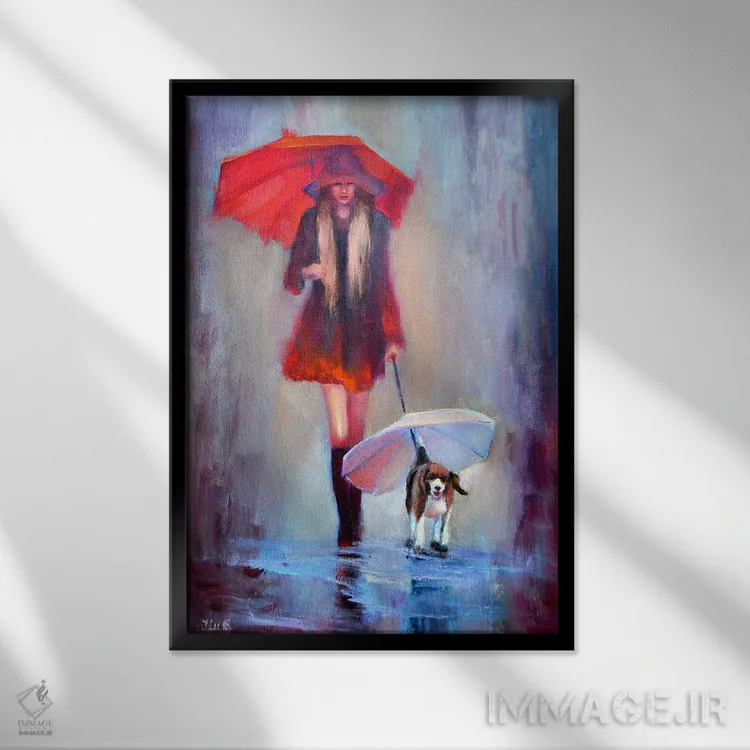 تابلو دکوراتیو شنل قرمزی اثر النا لوکینا - نمای قابدار مشکی