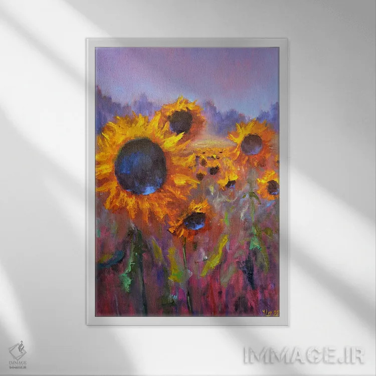 تابلو دکوراتیو فصل گل آفتابگردان اثر النا لوکینا - نمای قابدار سفید