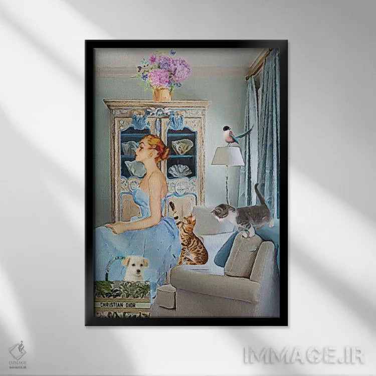 تابلو دکوراتیو در فکر شیطنت اثر لوسی کلیمنکو - نمای قابدار مشکی