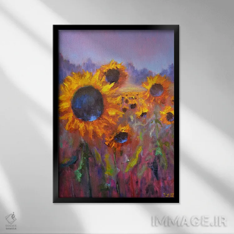 تابلو دکوراتیو فصل گل آفتابگردان اثر النا لوکینا - نمای قابدار مشکی