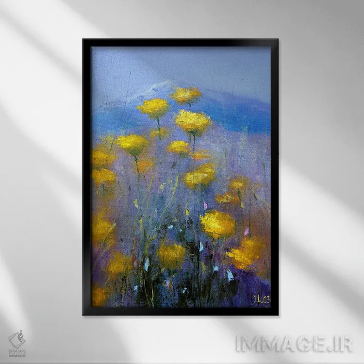 تابلو دکوراتیو چمنزار آرام کوهستانی اثر النا لوکینا - نمای قابدار مشکی