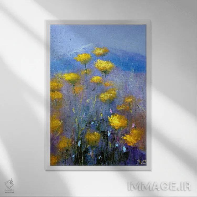 تابلو دکوراتیو چمنزار آرام کوهستانی اثر النا لوکینا - نمای قابدار سفید