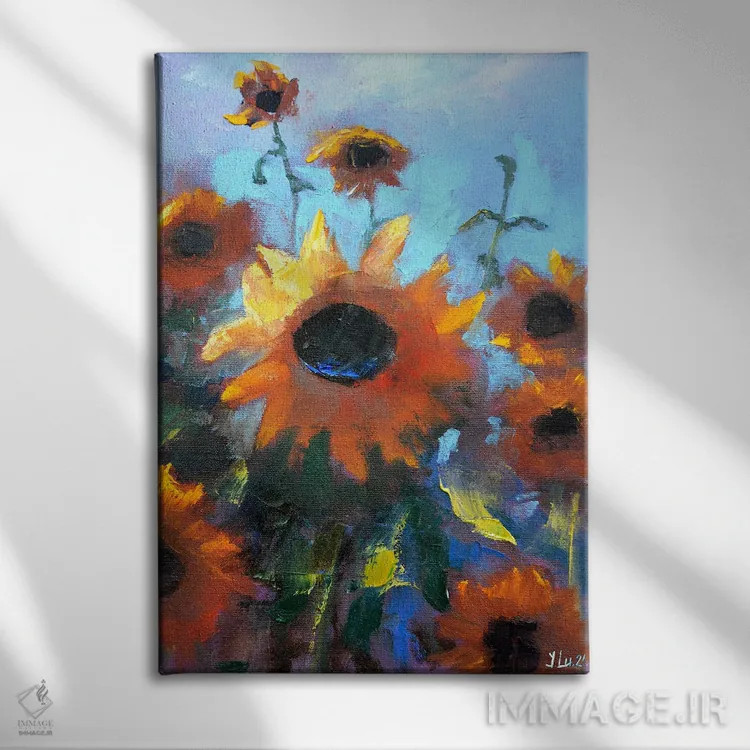 تابلو دکوراتیو آفتابگردان ها II اثر النا لوکینا - نمای روبهرو روی دیوار