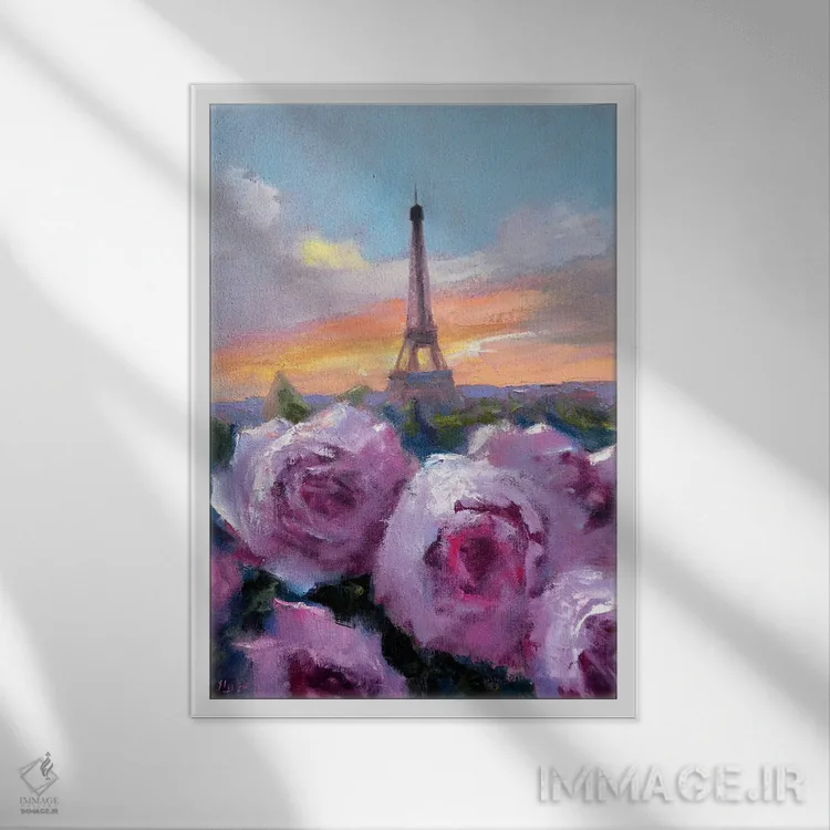 تابلو دکوراتیو رمانس در پاریس اثر النا لوکینا - نمای قابدار سفید