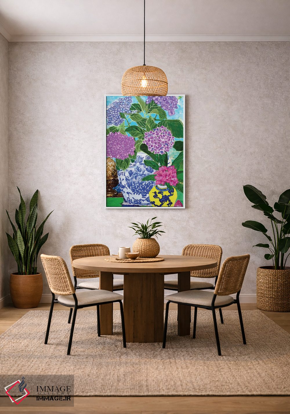 تابلو دکوراتیو هورتانسیاها در کوزه های چینی اثر لوسی کلیمنکو - D2W