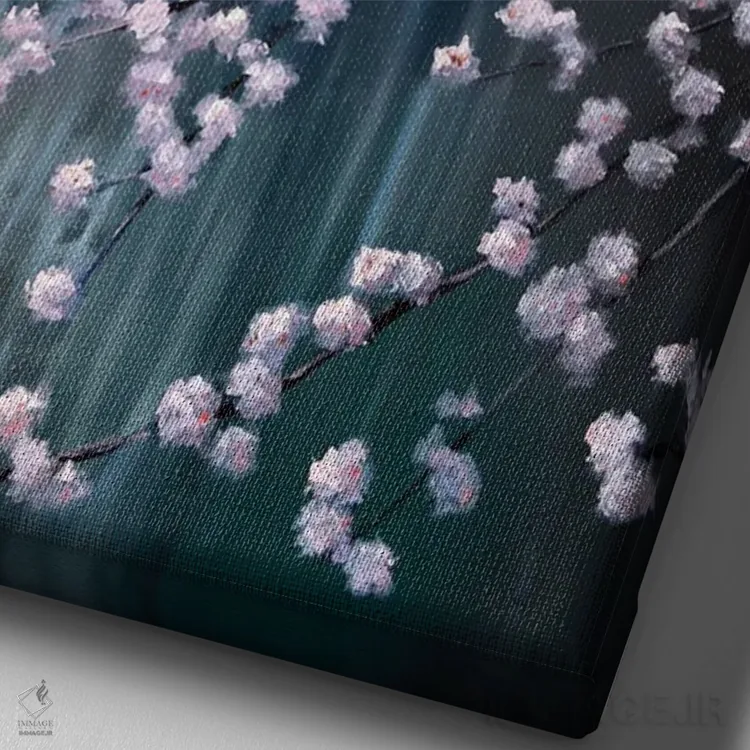 تابلو دکوراتیو باغ شکوفه دار کنار برکه اثر النا لوکینا - نمای نزدیک بافت بوم