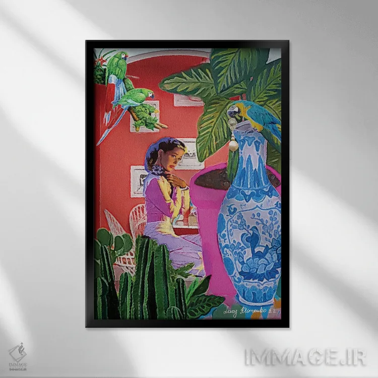 تابلو دکوراتیو سرقت گوشواره مرواریدی اثر لوسی کلیمنکو - نمای قابدار مشکی