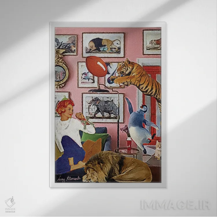 تابلو دکوراتیو راگبی در فضای داخلی اثر لوسی کلیمنکو - نمای قابدار سفید