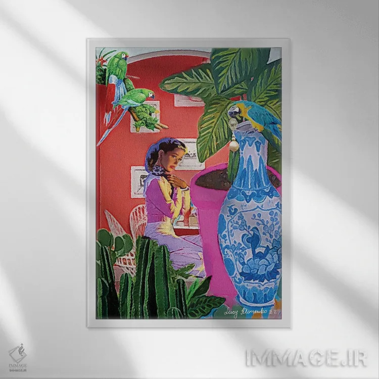 تابلو دکوراتیو سرقت گوشواره مرواریدی اثر لوسی کلیمنکو - نمای قابدار سفید