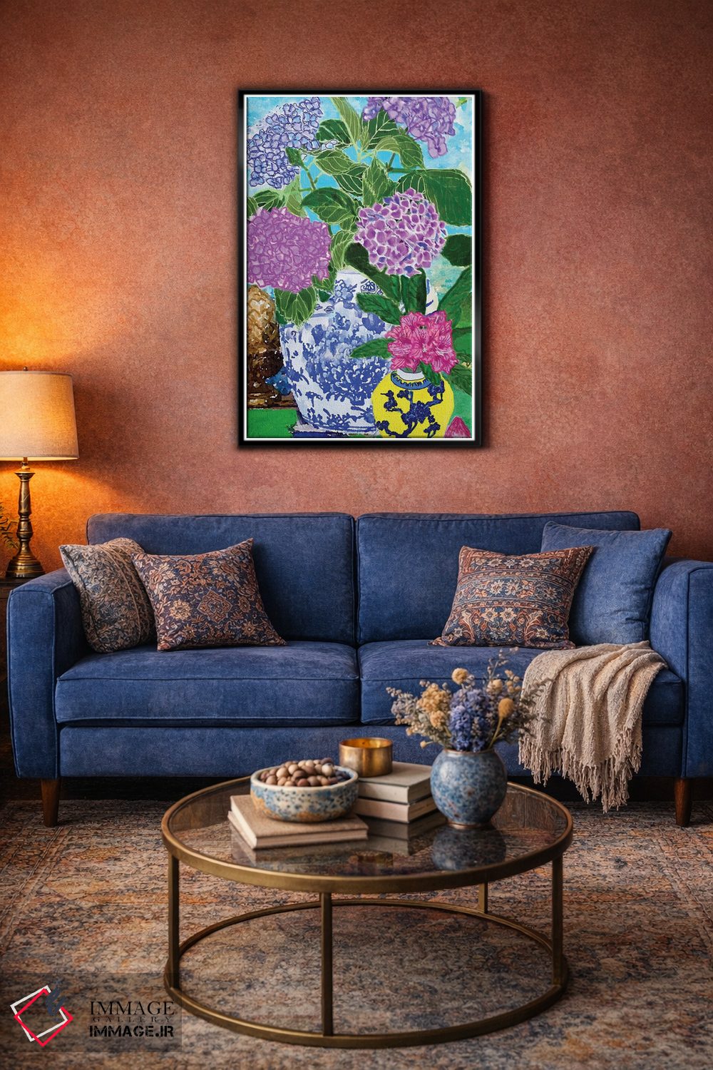 تابلو دکوراتیو هورتانسیاها در کوزه های چینی اثر لوسی کلیمنکو - D4B