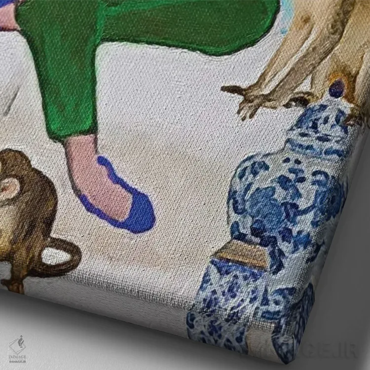 تابلو دکوراتیو بلوند و چهار میمون اثر لوسی کلیمنکو - نمای نزدیک بافت بوم