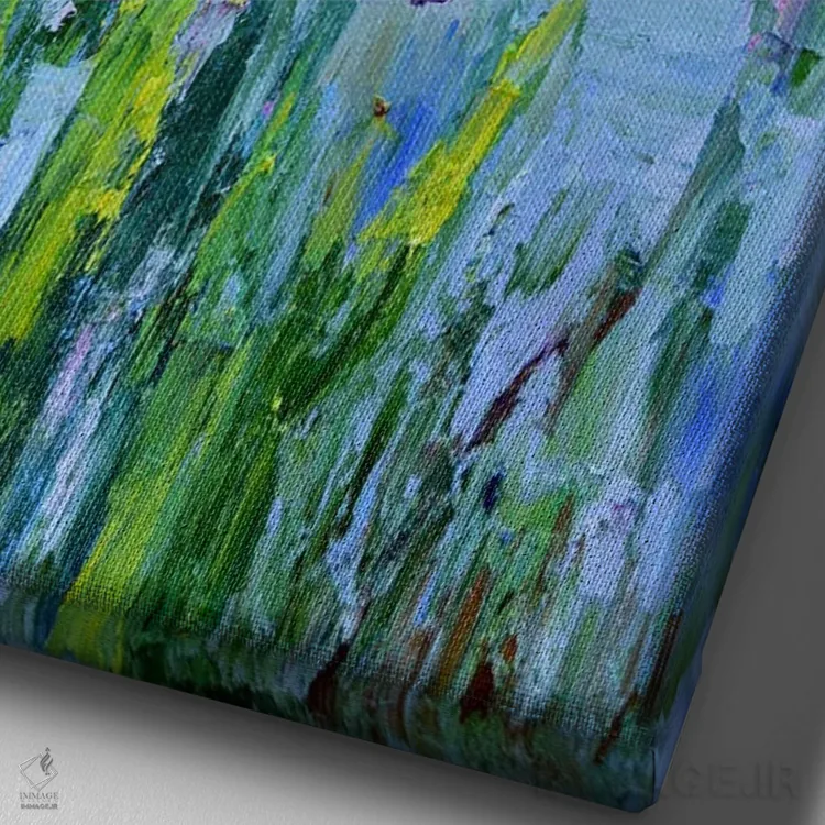 تابلو دکوراتیو سه زنبق کنار برکه اثر النا لوکینا - نمای نزدیک بافت بوم