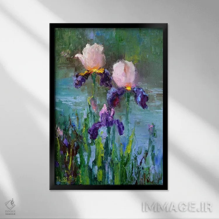 تابلو دکوراتیو سه زنبق کنار برکه اثر النا لوکینا - نمای قابدار مشکی