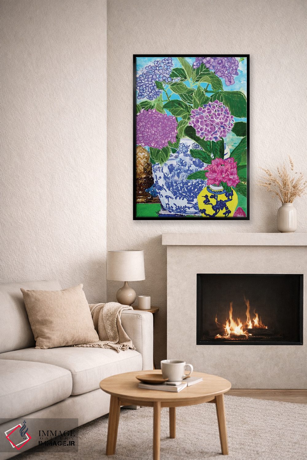 تابلو دکوراتیو هورتانسیاها در کوزه های چینی اثر لوسی کلیمنکو - D6B