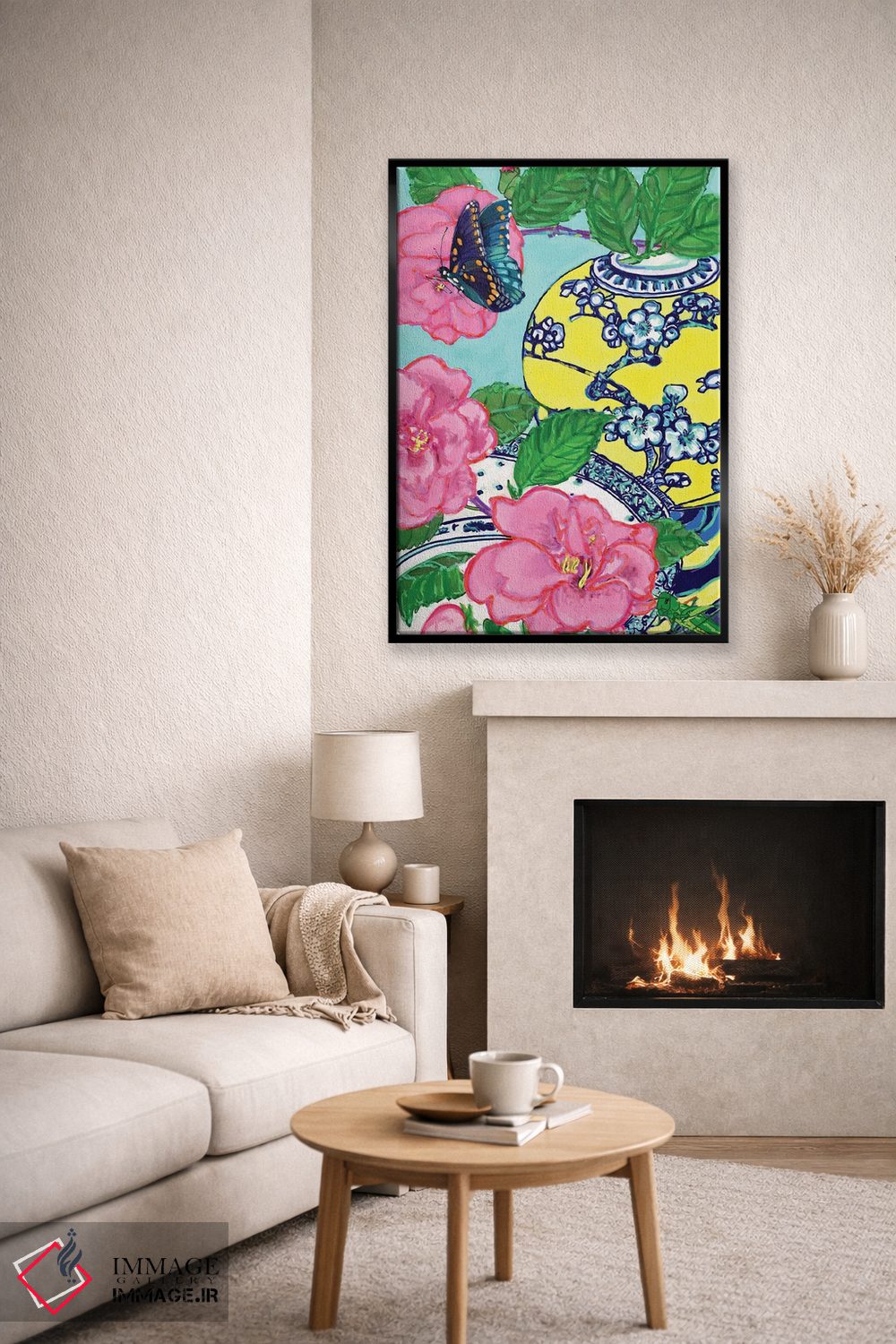 تابلو دکوراتیو کاملیا و پروانه آبی اثر لوسی کلیمنکو - D4B