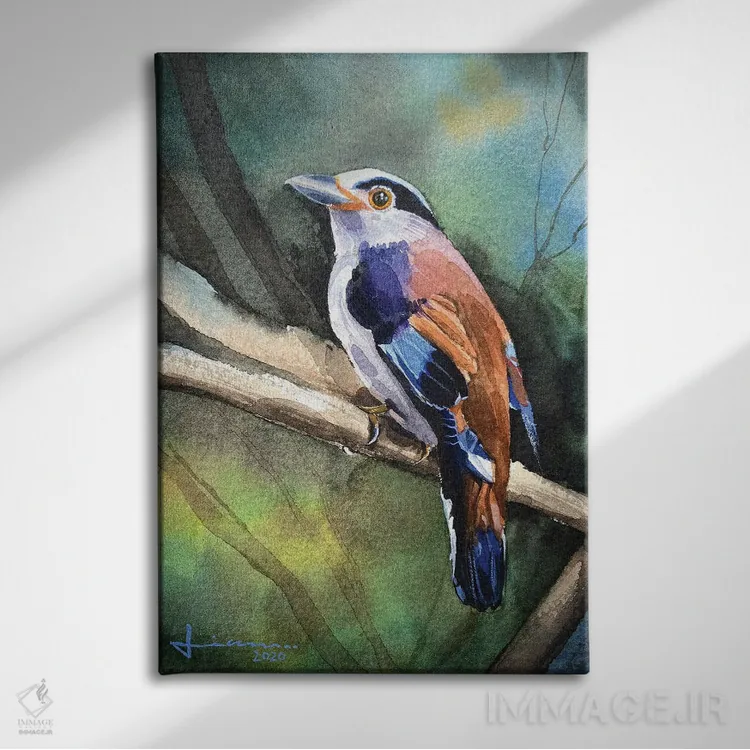 تابلو دکوراتیو پرنده نشسته II اثر لیام کوموات - نمای روبهرو روی دیوار