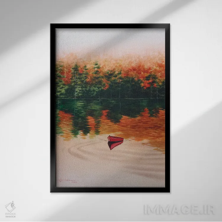 تابلو دکوراتیو قایق قرمز II اثر لیام کوموات - نمای قابدار مشکی