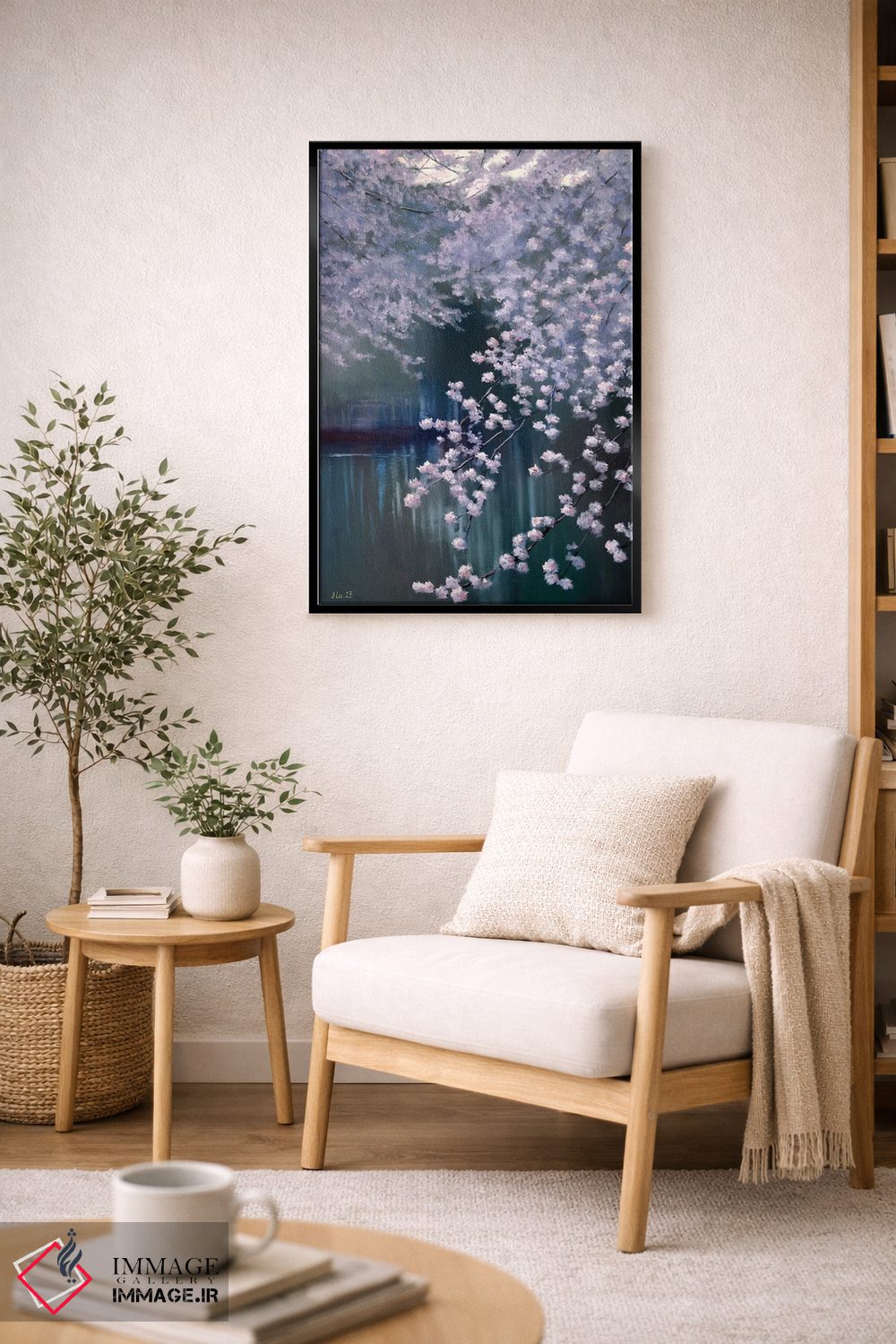 تابلو دکوراتیو باغ شکوفه دار کنار برکه اثر النا لوکینا - D3B