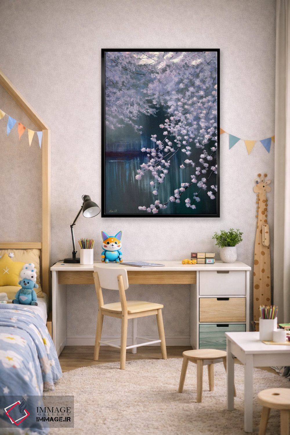 تابلو دکوراتیو باغ شکوفه دار کنار برکه اثر النا لوکینا - D4B