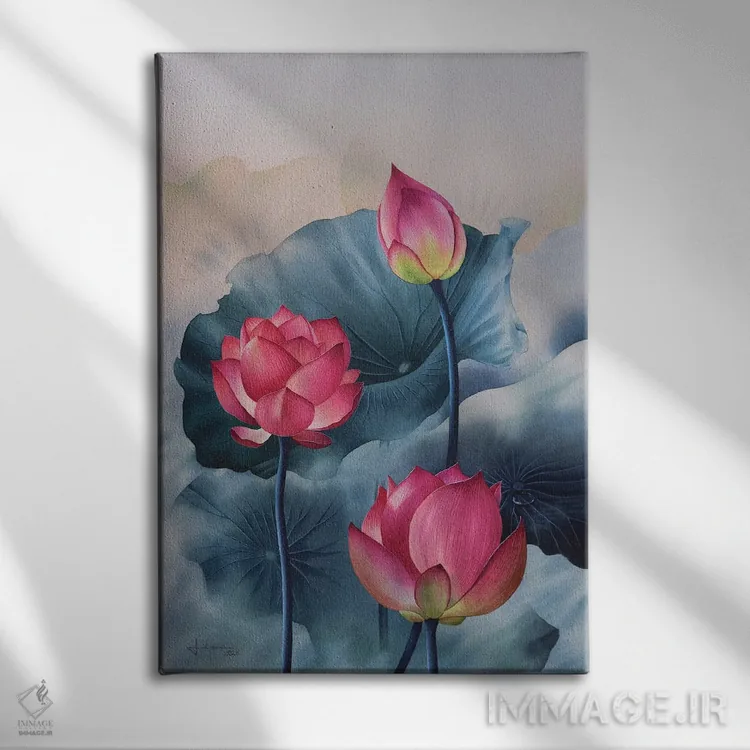 تابلو دکوراتیو گل های صورتی III اثر لیام کوموات - نمای روبهرو روی دیوار