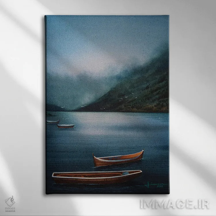 تابلو دکوراتیو دریاچه آرام II اثر لیام کوموات - نمای روبهرو روی دیوار