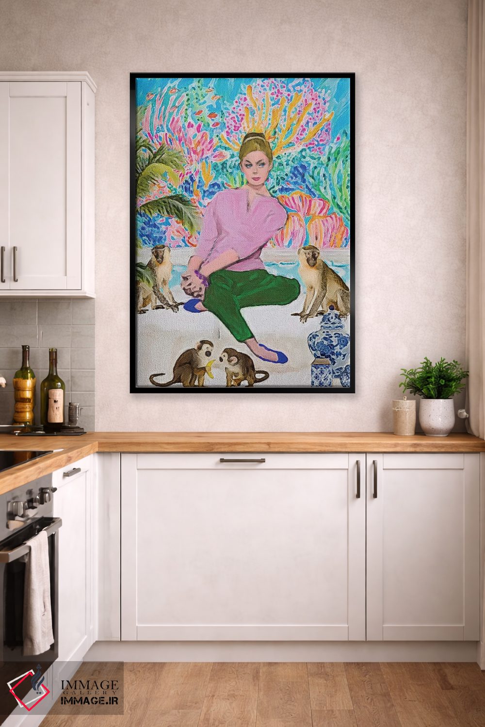 تابلو دکوراتیو بلوند و چهار میمون اثر لوسی کلیمنکو - D2B