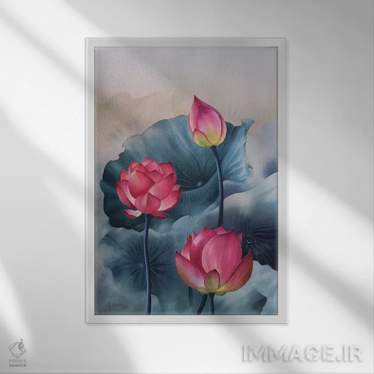 تابلو دکوراتیو گل های صورتی III اثر لیام کوموات - نمای قابدار سفید