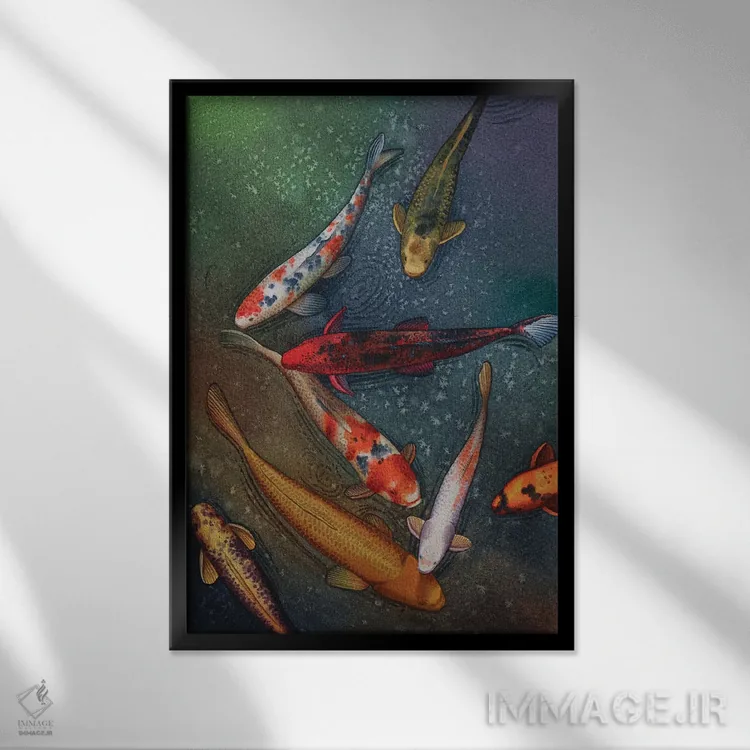 تابلو دکوراتیو ماهی کوی III اثر لیام کوموات - نمای قابدار مشکی