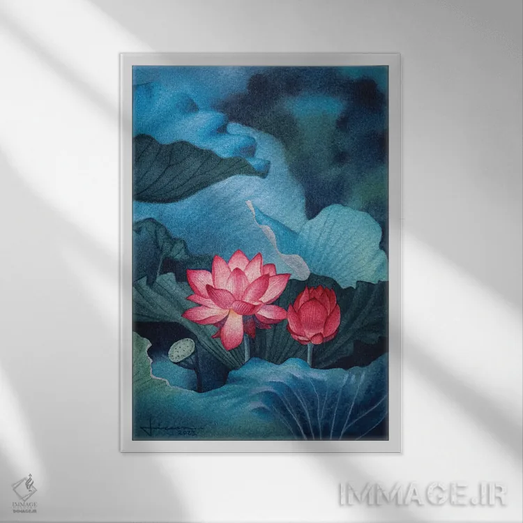 تابلو دکوراتیو گل های صورتی II اثر لیام کوموات - نمای قابدار سفید