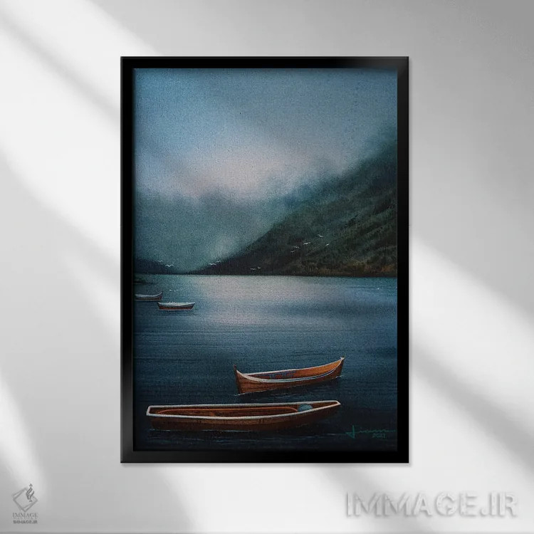تابلو دکوراتیو دریاچه آرام II اثر لیام کوموات - نمای قابدار مشکی