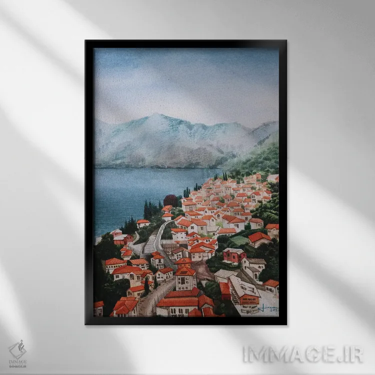 تابلو دکوراتیو خط ساحلی اثر لیام کوموات - نمای قابدار مشکی