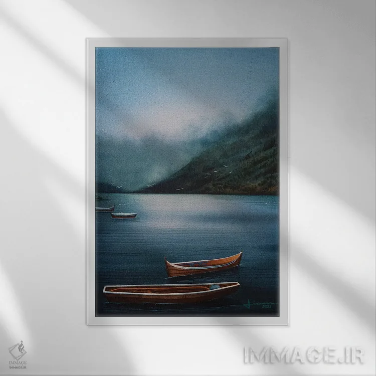 تابلو دکوراتیو دریاچه آرام II اثر لیام کوموات - نمای قابدار سفید