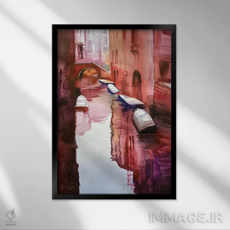 تابلو دکوراتیو کانال ونیز II اثر لیام کوموات - نمای قابدار مشکی