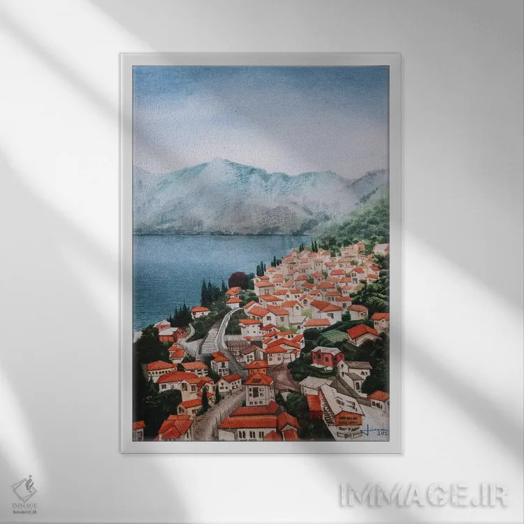 تابلو دکوراتیو خط ساحلی اثر لیام کوموات - نمای قابدار سفید