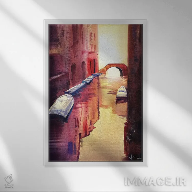 تابلو دکوراتیو کانال ونیز I اثر لیام کوموات - نمای قابدار سفید