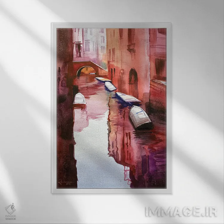 تابلو دکوراتیو کانال ونیز II اثر لیام کوموات - نمای قابدار سفید