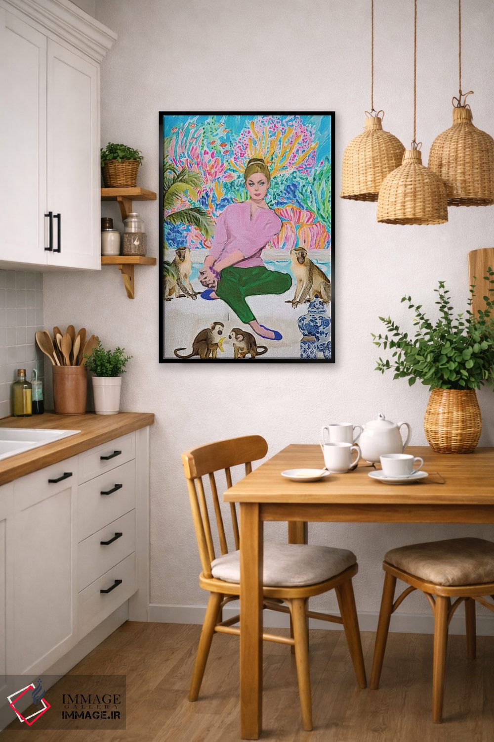 تابلو دکوراتیو بلوند و چهار میمون اثر لوسی کلیمنکو - D6B