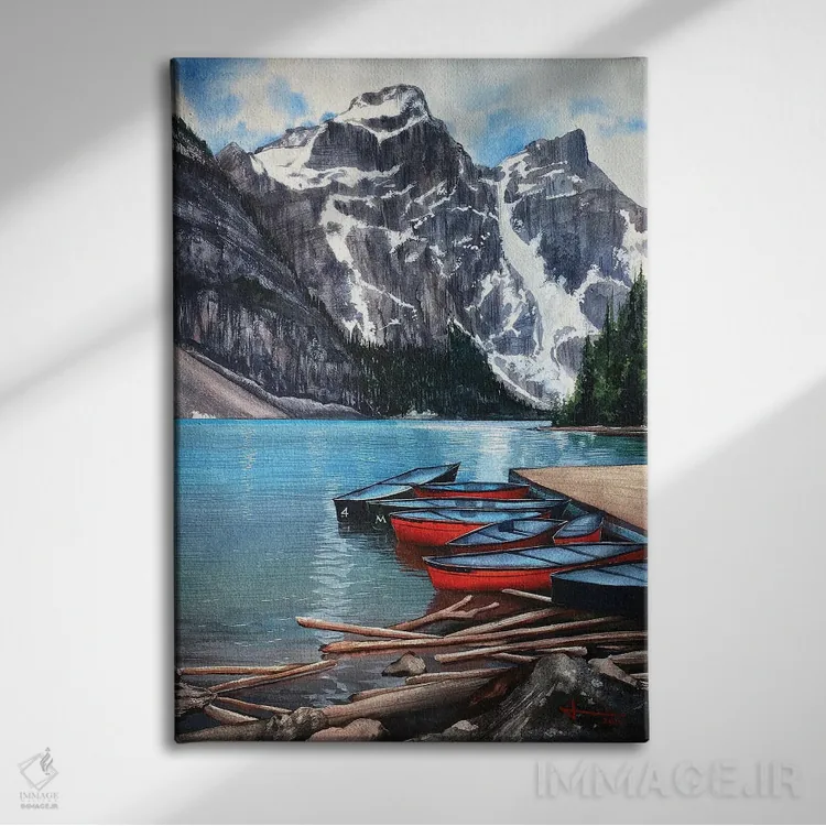 تابلو دکوراتیو کانو قرمز اثر لیام کوموات - نمای روبهرو روی دیوار