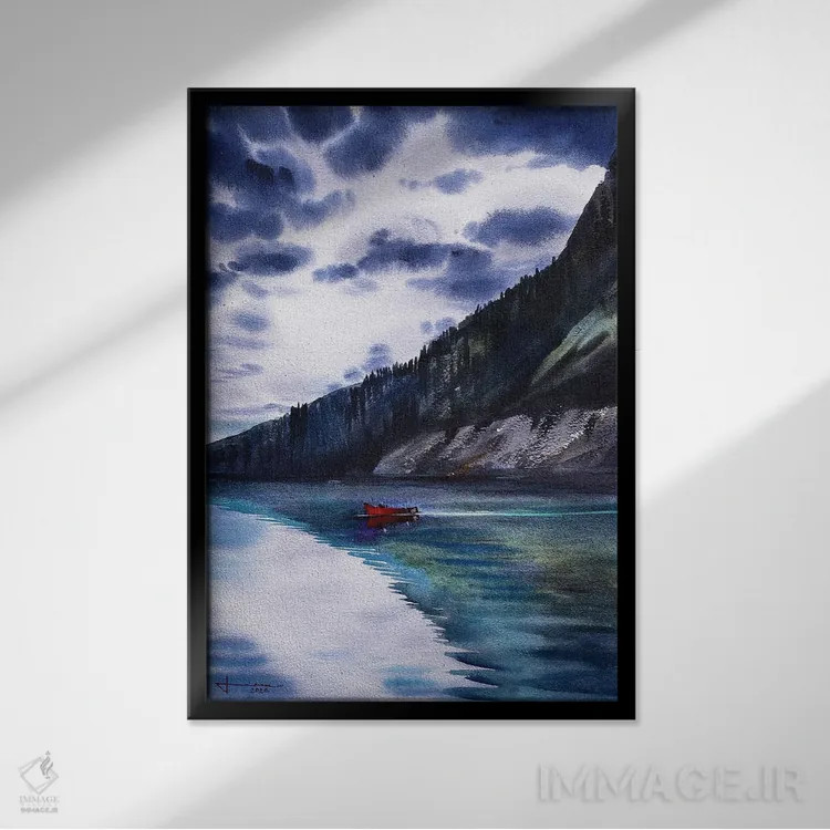 تابلو دکوراتیو قایق قرمز اثر لیام کوموات - نمای قابدار مشکی