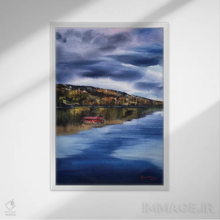 تابلو دکوراتیو تالاب اثر لیام کوموات - نمای قابدار سفید