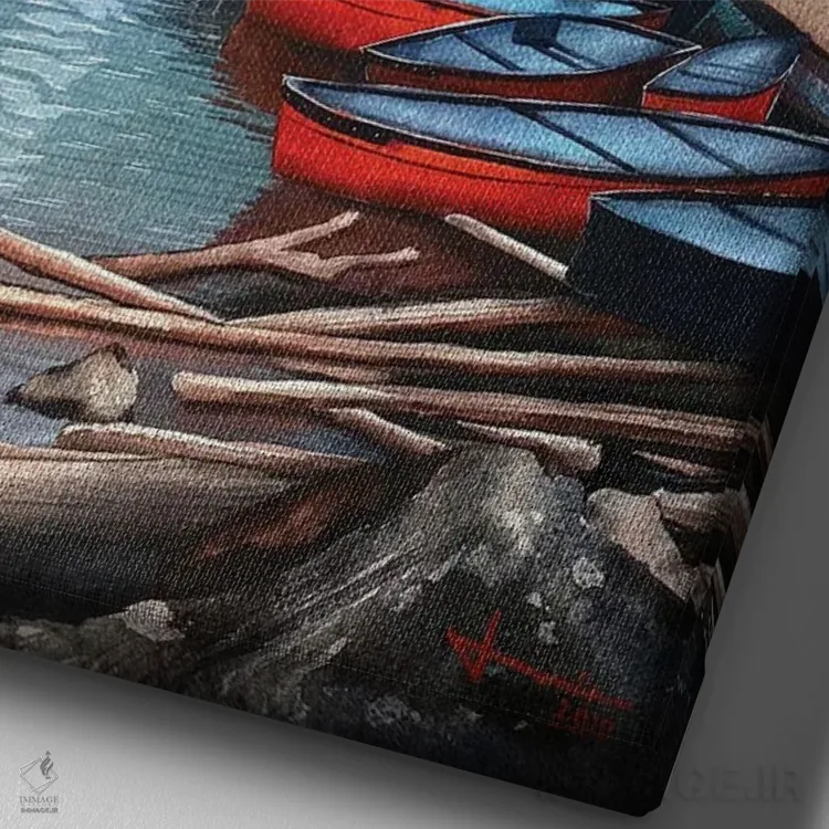 تابلو دکوراتیو کانو قرمز اثر لیام کوموات - نمای نزدیک بافت بوم