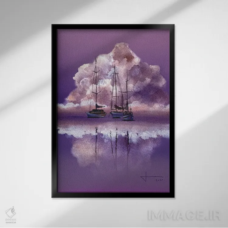 تابلو دکوراتیو افق بنفش اثر لیام کوموات - نمای قابدار مشکی