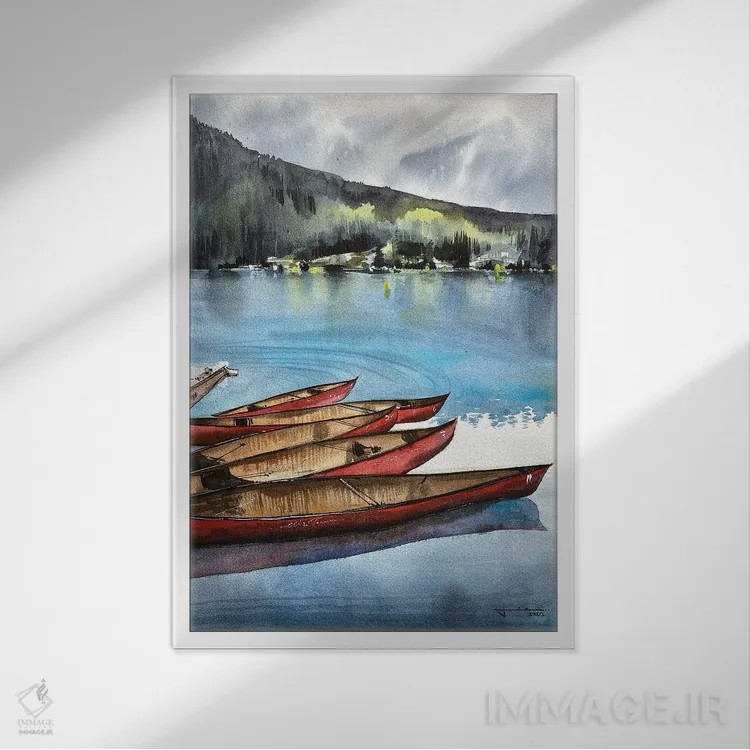 تابلو دکوراتیو دریاچه لوییس II اثر لیام کوموات - نمای قابدار سفید