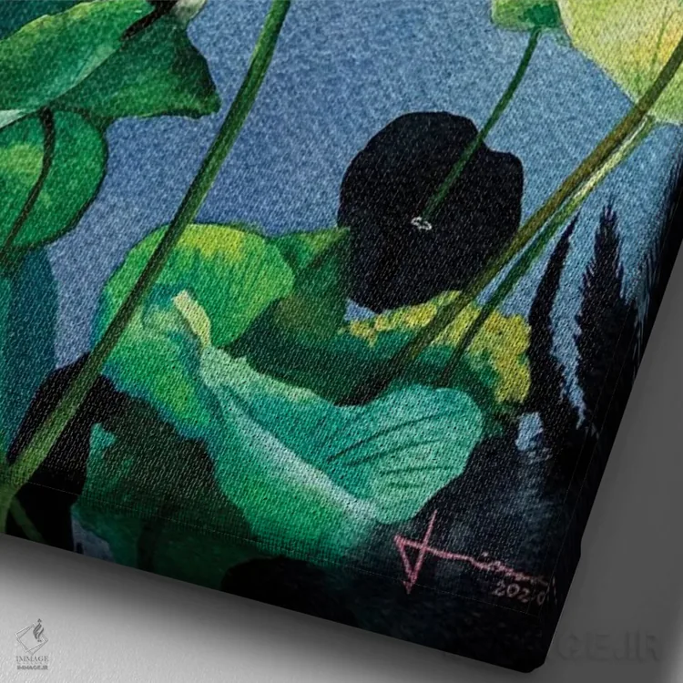 تابلو دکوراتیو شکوفه اثر لیام کوموات - نمای نزدیک بافت بوم