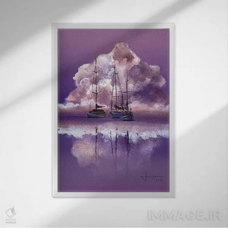 تابلو دکوراتیو افق بنفش اثر لیام کوموات - نمای قابدار سفید