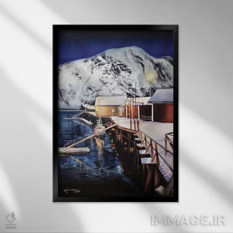 تابلو دکوراتیو بندرگاه اثر لیام کوموات - نمای قابدار مشکی