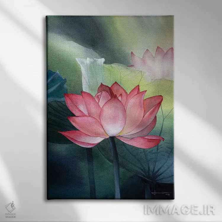 تابلو دکوراتیو نیلوفر آبی ۱ اثر لیام کوموات - نمای روبهرو روی دیوار