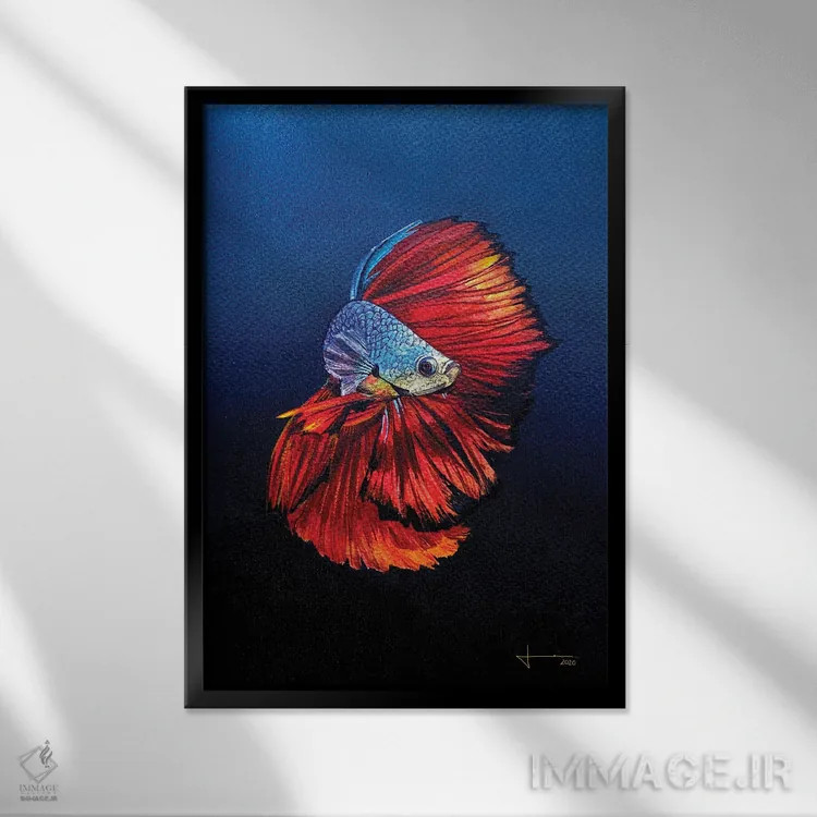 تابلو دکوراتیو بتای قرمز اثر لیام کوموات - نمای قابدار مشکی