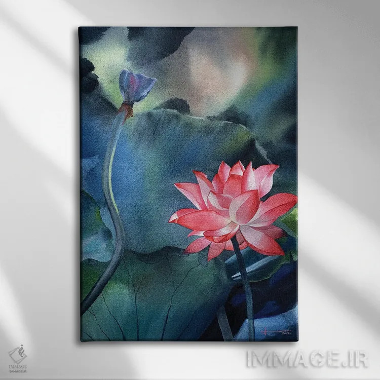 تابلو دکوراتیو نیلوفر آبی ۵ اثر لیام کوموات - نمای روبهرو روی دیوار