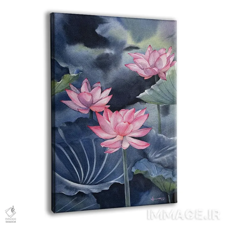 تابلو دکوراتیو نیلوفر آبی ۳ اثر لیام کوموات - نمای پرسپکتیو محصول